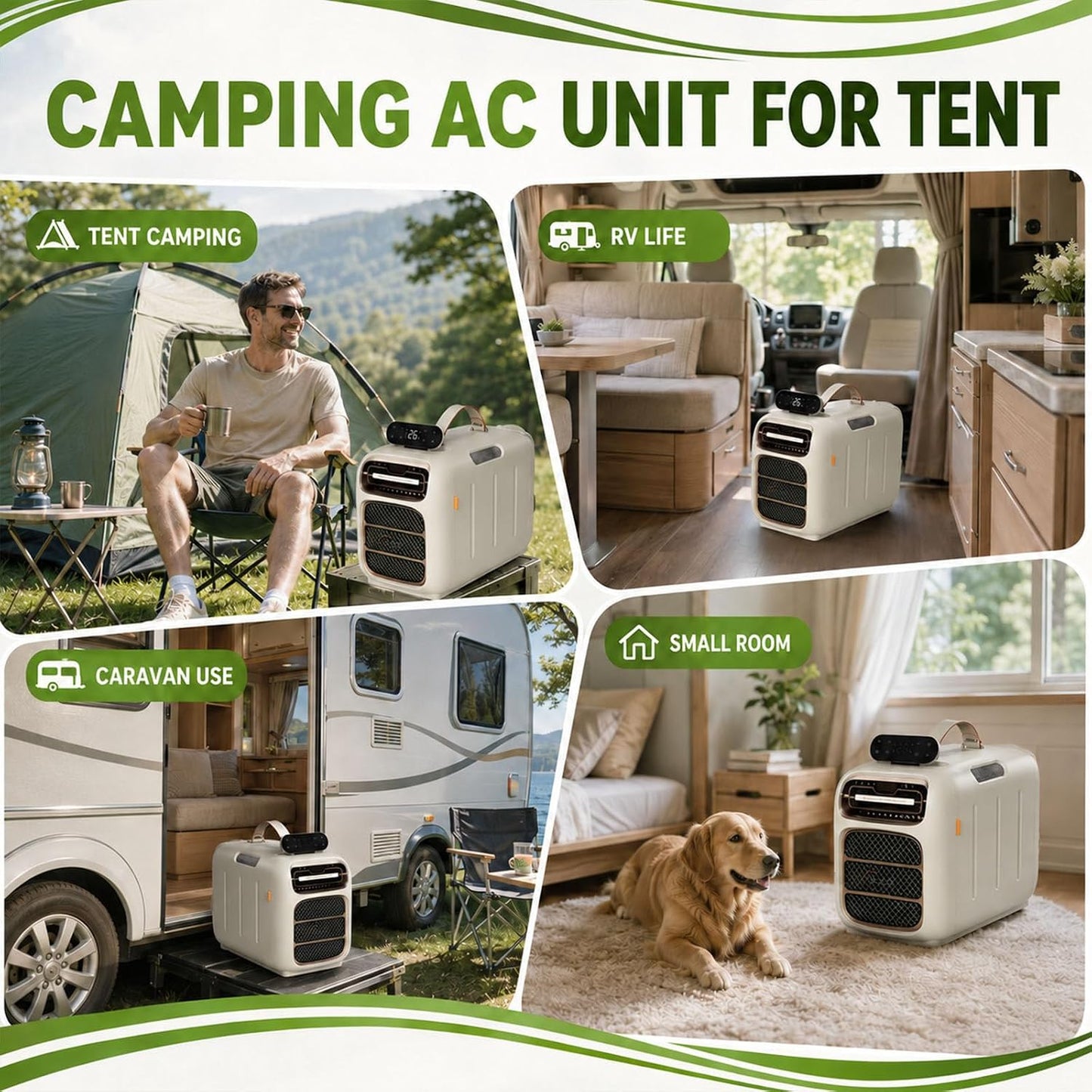  Climatiseur Portable, 4700 BTU Refroidissement Et Chauffage, 45dB Unité De Climatisation Tranquille Pour Campeur De Tente, Conception Auto-évaporée Avec Télécommande, Refroidisseur De Voyage Compact P