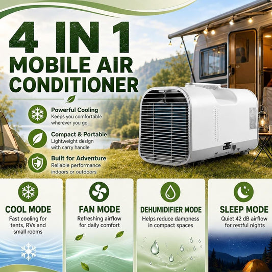  Climatiseur Portable, Climatiseur Mobile For Les Voyages En Camping-car Et Les Petites Pièces, Modes De Sommeil Sec Avec Ventilateur Frais 4 En 1, Facile à Transporter(1500W)