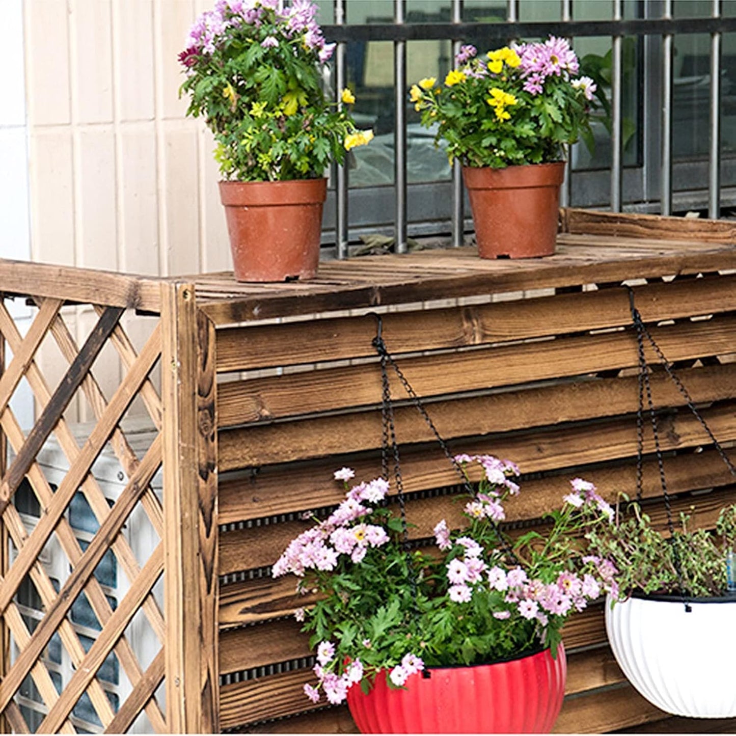 GENERIC Cloison De Séparation Extérieure En Bois Pour Climatiseur - Cache-pot De Fleurs - Grilles De Protection Pour Unités AC - Brise-vue Pour Jardin Et Terrasse.