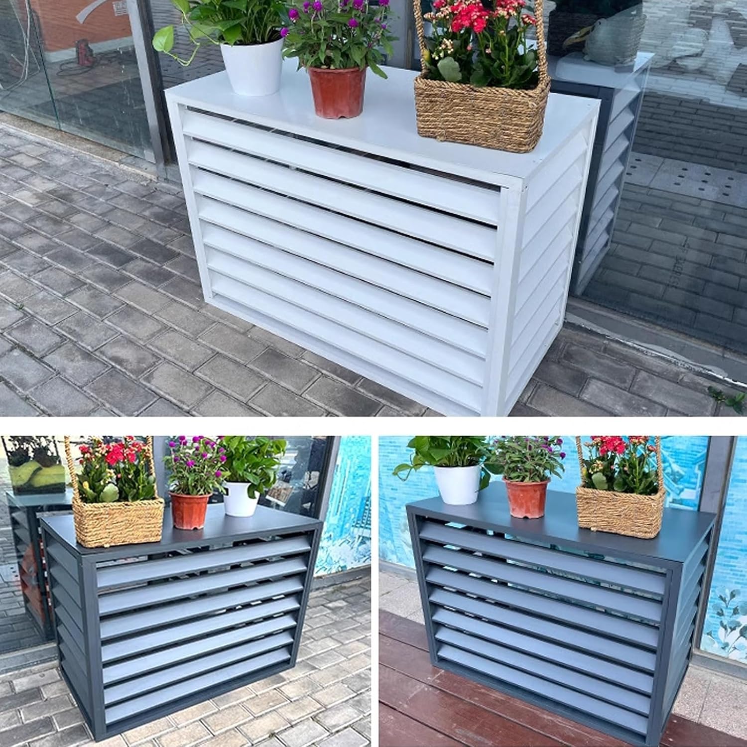 GENERIC Housse De Protection Pour Climatiseur D'extérieur à 4 Panneaux, Boîtier En Aluminium Pour Climatiseur, Pompe à Chaleur, Poubelle Et Support De Fleurs, Résistante Aux Intempéries (marron, 100 X 50 X 70
