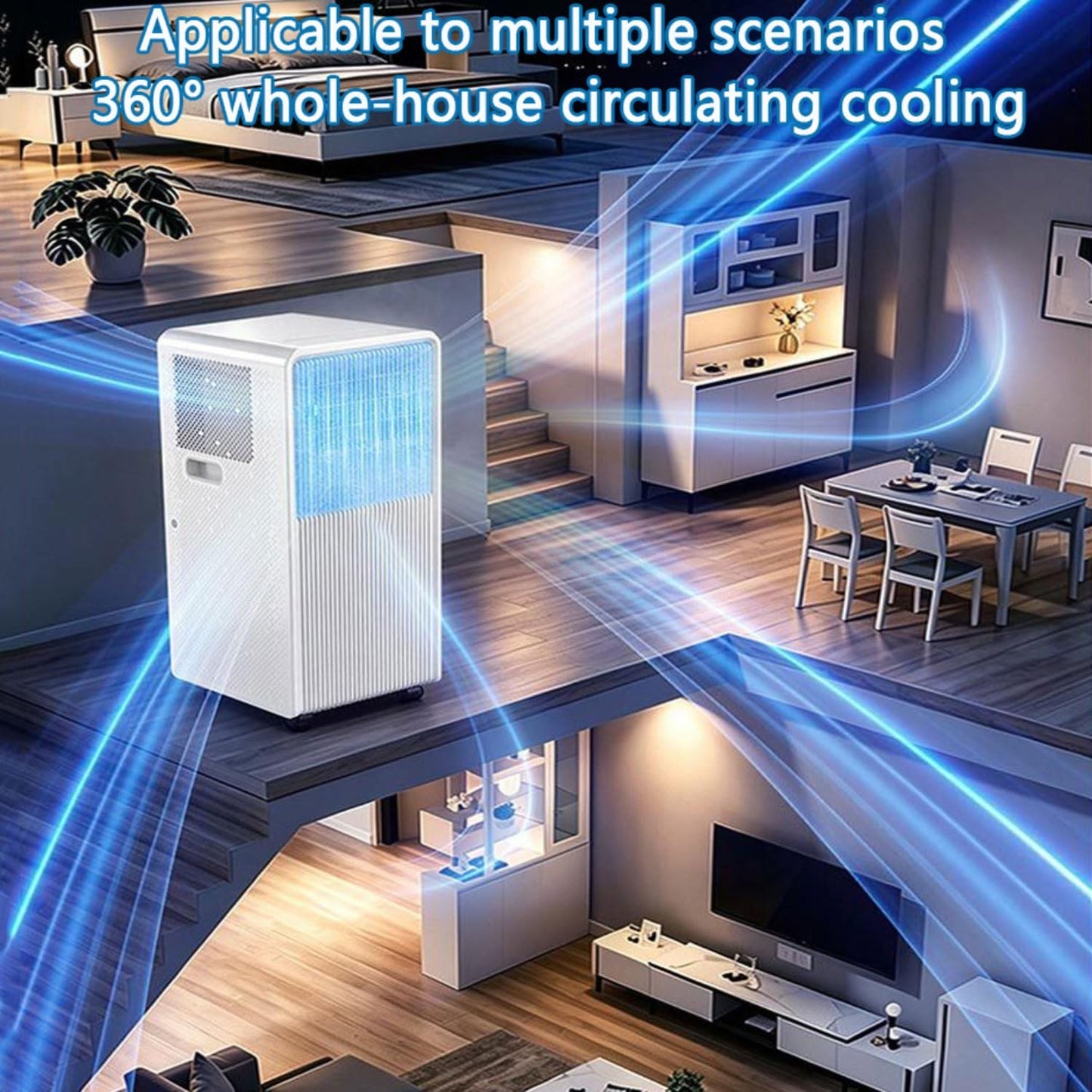  Climatiseur Portable 8000 BTU Pour Grande Pièce Jusqu'à 300 Pieds Carrés, Unité De Climatisation Intelligente Avec Télécommande, Refroidissement Rapide, Déshumidificateur, Mode De Sommeil Silencieux,