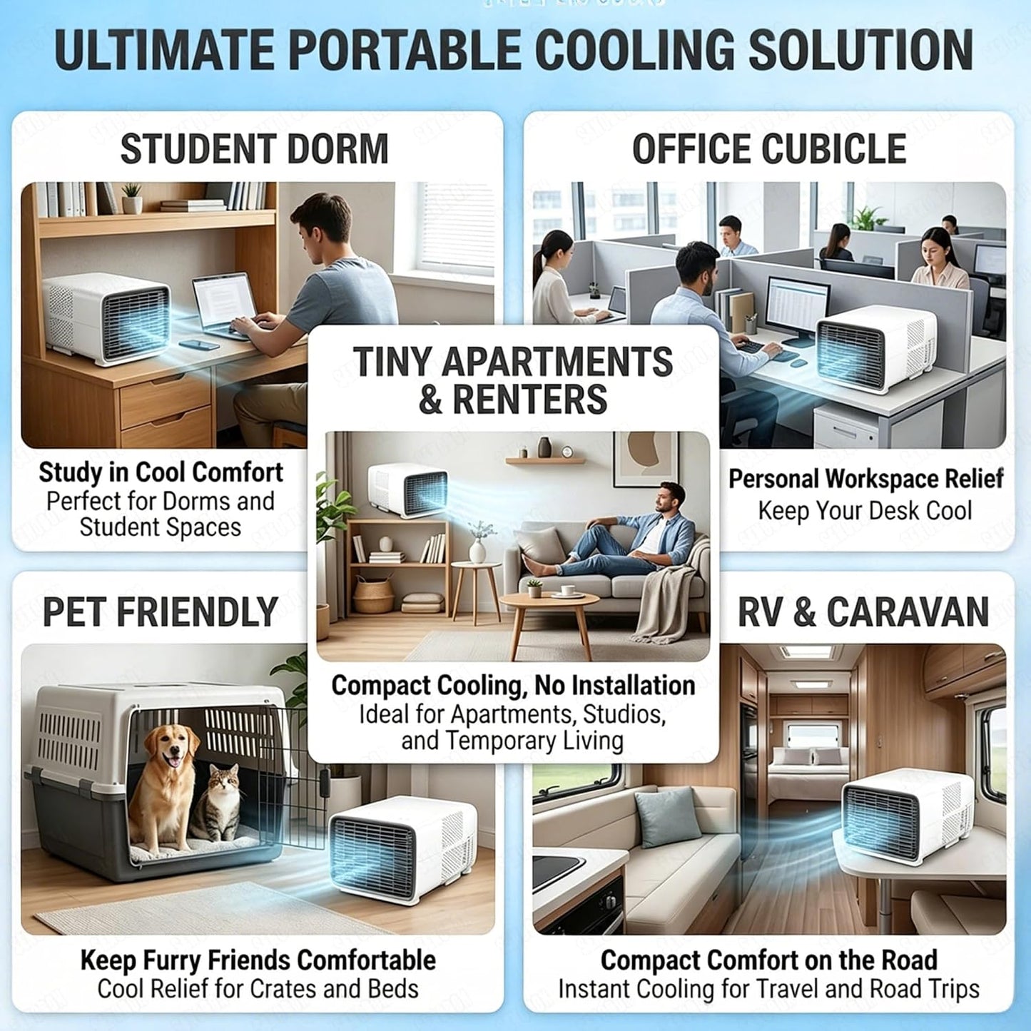  Mini Climatiseur Portable Pour Van, Camping-Car Et Caravane, Refroidissement Rapide 2700 BTU, Petit Climatiseur De Voyage Léger Et Prêt à L'Emploi, Basse Consommation 280W