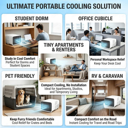  Mini Climatiseur Portable Pour Van, Camping-Car Et Caravane, Refroidissement Rapide 2700 BTU, Petit Climatiseur De Voyage Léger Et Prêt à L'Emploi, Basse Consommation 280W