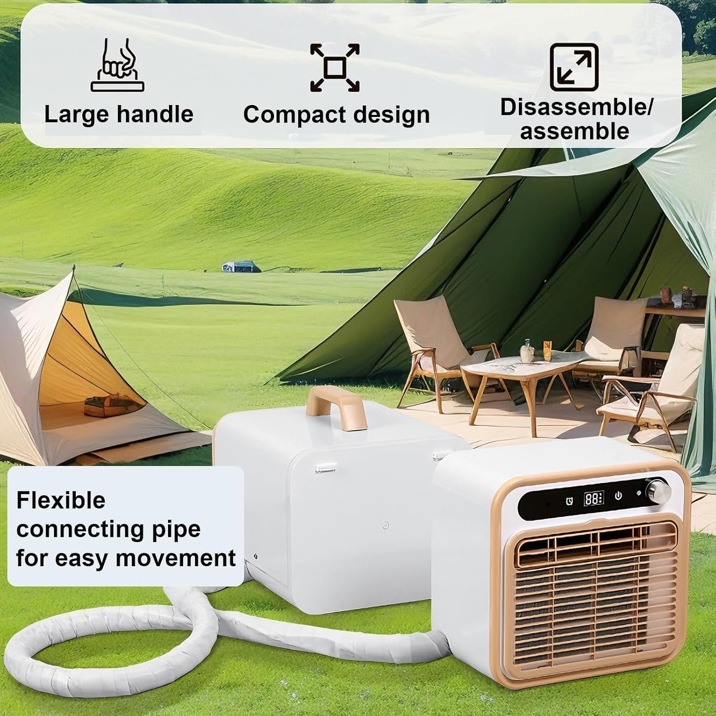  Climatiseur Portable Split Avec WiFi Et Télécommande, 130m3/h Unité De Climatisation Silencieuse Pour La Caravane De Camion De Camion De Tente, Conception Sans Tuyau, Minuterie 12H, Système De Refroid