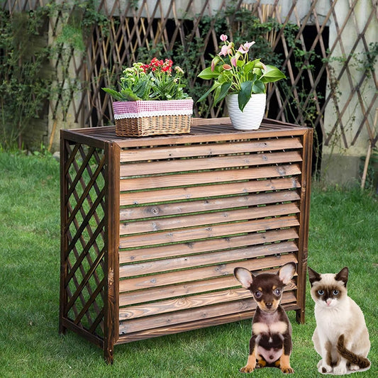 GENERIC Housse De Protection Décorative Pour Climatiseur Extérieur - Pour Unités De Climatisation - Étagère De Rangement En Bois Massif - Accessoire De Jardin Résistant Aux Intempéries