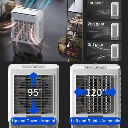 GENERIC Refroidisseur D'air évaporatif Robuste 30000CFM Avec 4 Packs De Glace, AC Extérieur Portable Pour La Cour De Garage, Humidificateur De Ventilateur Oscillant, Réservoir Et Roues 55L, Système De Refroid