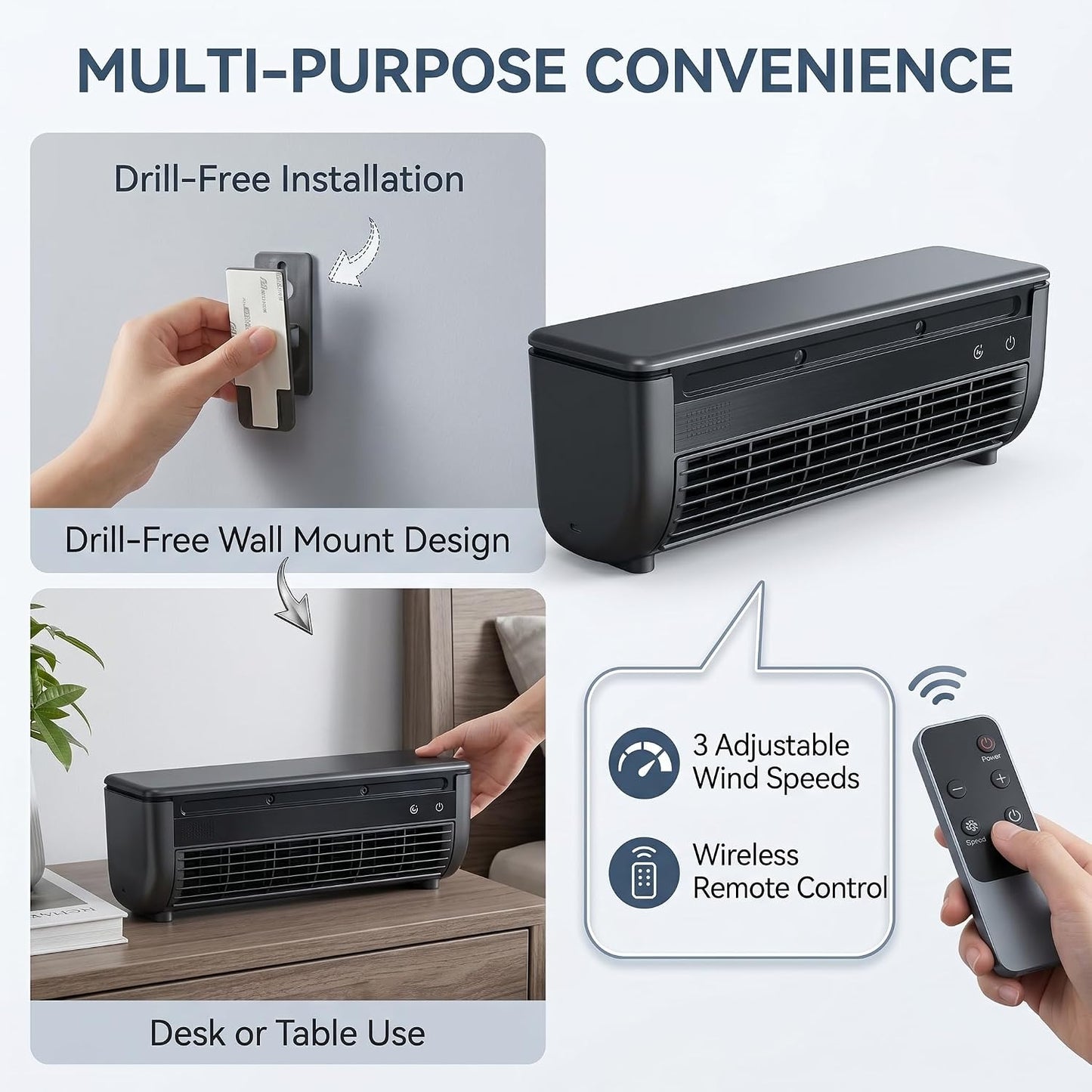 Ventilateur De Brume De Refroidissement 2 Pièces, Climatiseur Portable Mural Avec Installation Sans Perçage, Batterie 6000 Mah, 3 Vitesses Et Télécommande, Blanc/gris, Ventilateur Climatiseur, Bru