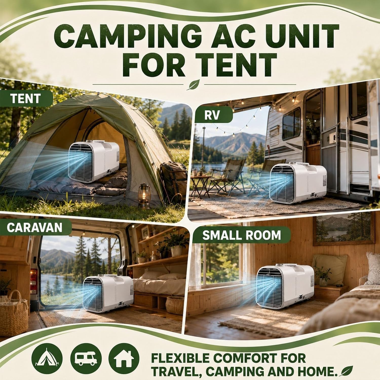  Climatiseur Portable, Climatiseur Mobile For Les Voyages En Camping-car Et Les Petites Pièces, Modes De Sommeil Sec Avec Ventilateur Frais 4 En 1, Facile à Transporter(1500W)