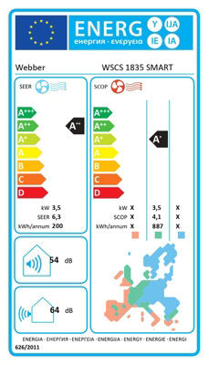  PAC Climatiseur Monosplit Webber WSCS 1835 SMART Blanc WiFi Inverter Avec Mise En Service